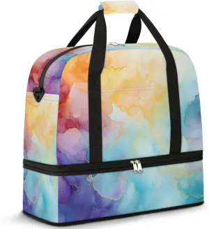Artistic Color Marble Travel Duffel Bag for Women Men Weekender Overnight Bag with Shoe Compartment Foldable Sports Gym Luggage Bag