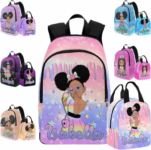Artsadd Custom Name School Bag for Niece, Nephew, Customized Purple and Pink Shoulder Bag Backpack for Boys Girls Students Personalized Zipper Book-bags with Lunch Bag Set