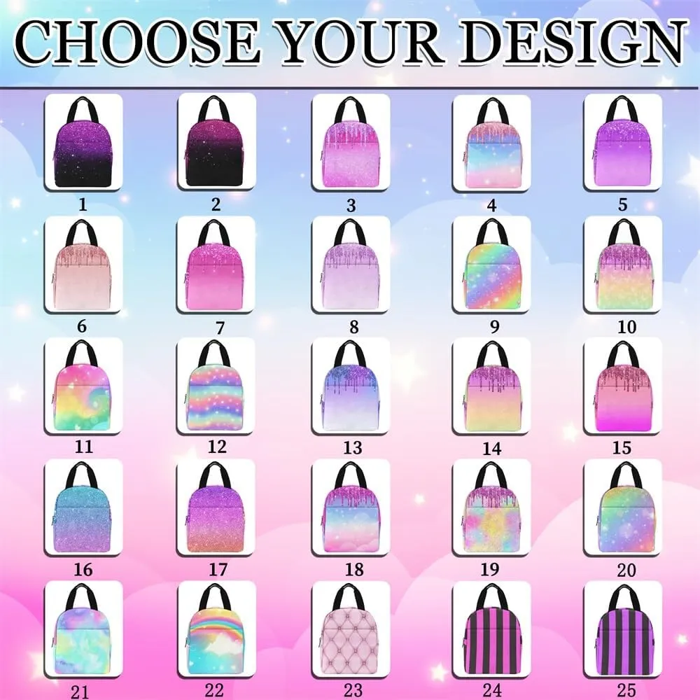 Artsadd Personalized Backpacks for Girls with Name, Custom Rainbow School Bags with Lunch Box Set for Daughter Customized Shoulders Bags with Name for School