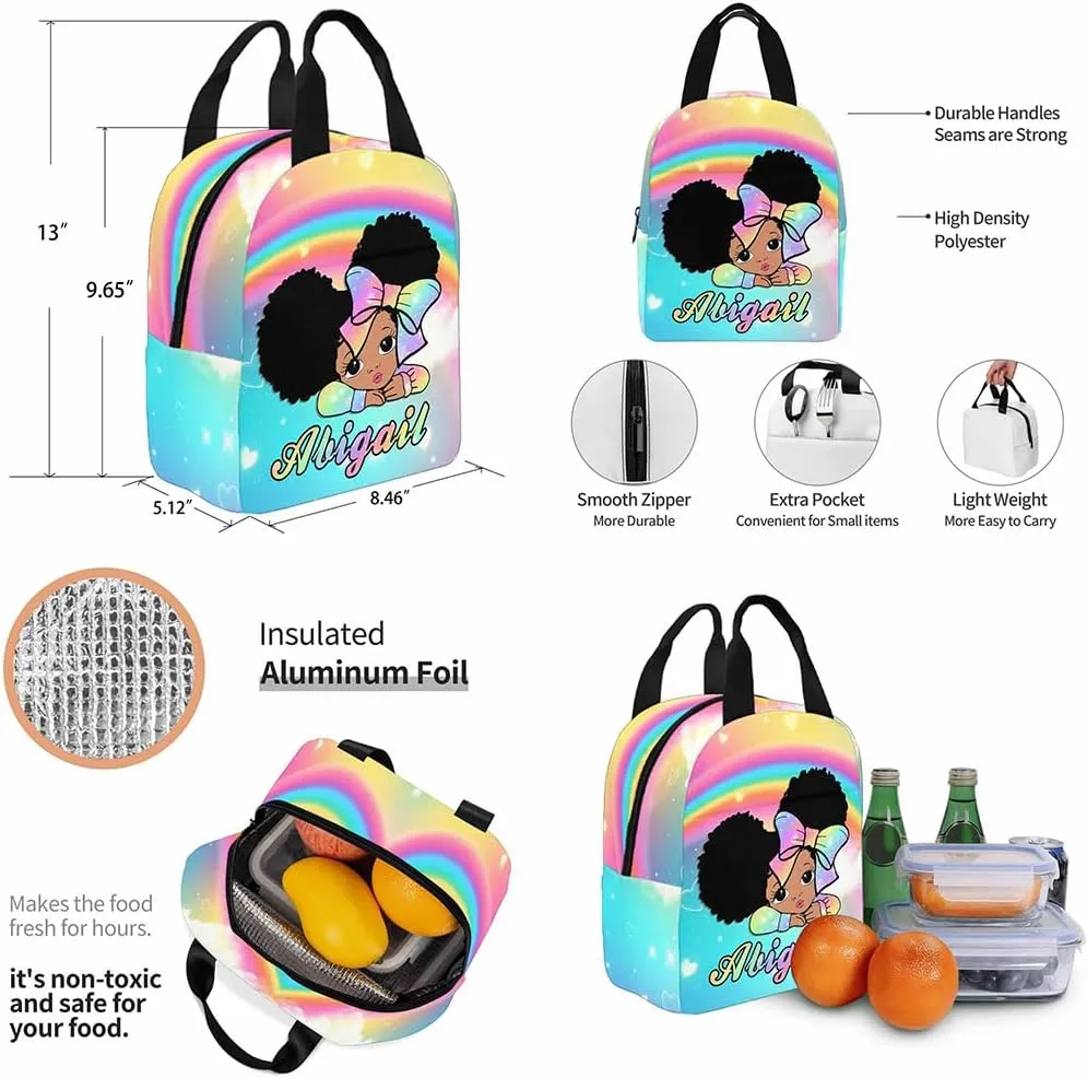 Artsadd Personalized Backpacks for Girls with Name, Custom Rainbow School Bags with Lunch Box Set for Daughter Customized Shoulders Bags with Name for School