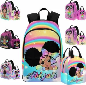 Artsadd Personalized Backpacks for Girls with Name, Custom Rainbow School Bags with Lunch Box Set for Daughter Customized Shoulders Bags with Name for School