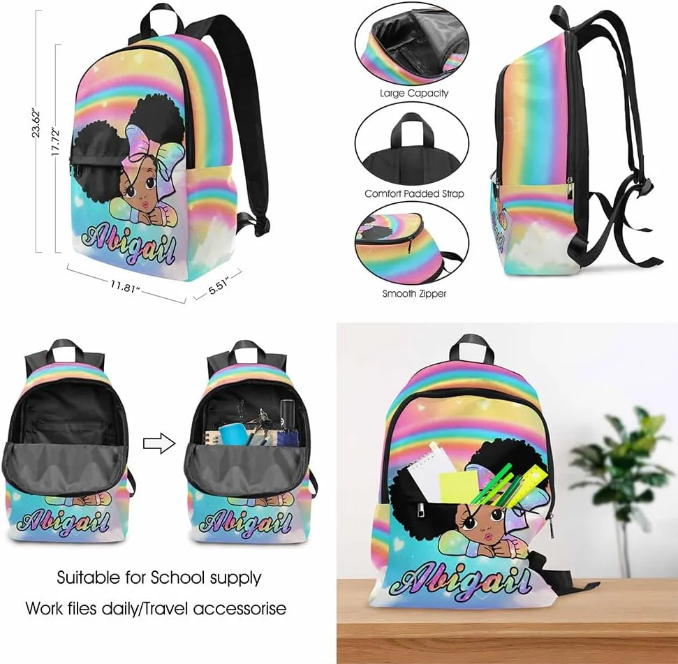 Artsadd Personalized Backpacks for Girls with Name, Custom Rainbow School Bags with Lunch Box Set for Daughter Customized Shoulders Bags with Name for School