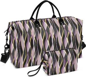 Aslsiy Travel Duffel Bags for Women Abstract Striped Sports Duffel Bags Wavy with Mutilcolor Weekender Bags Gym Bag with Toiletry Bag Carry on Overnight Bag
