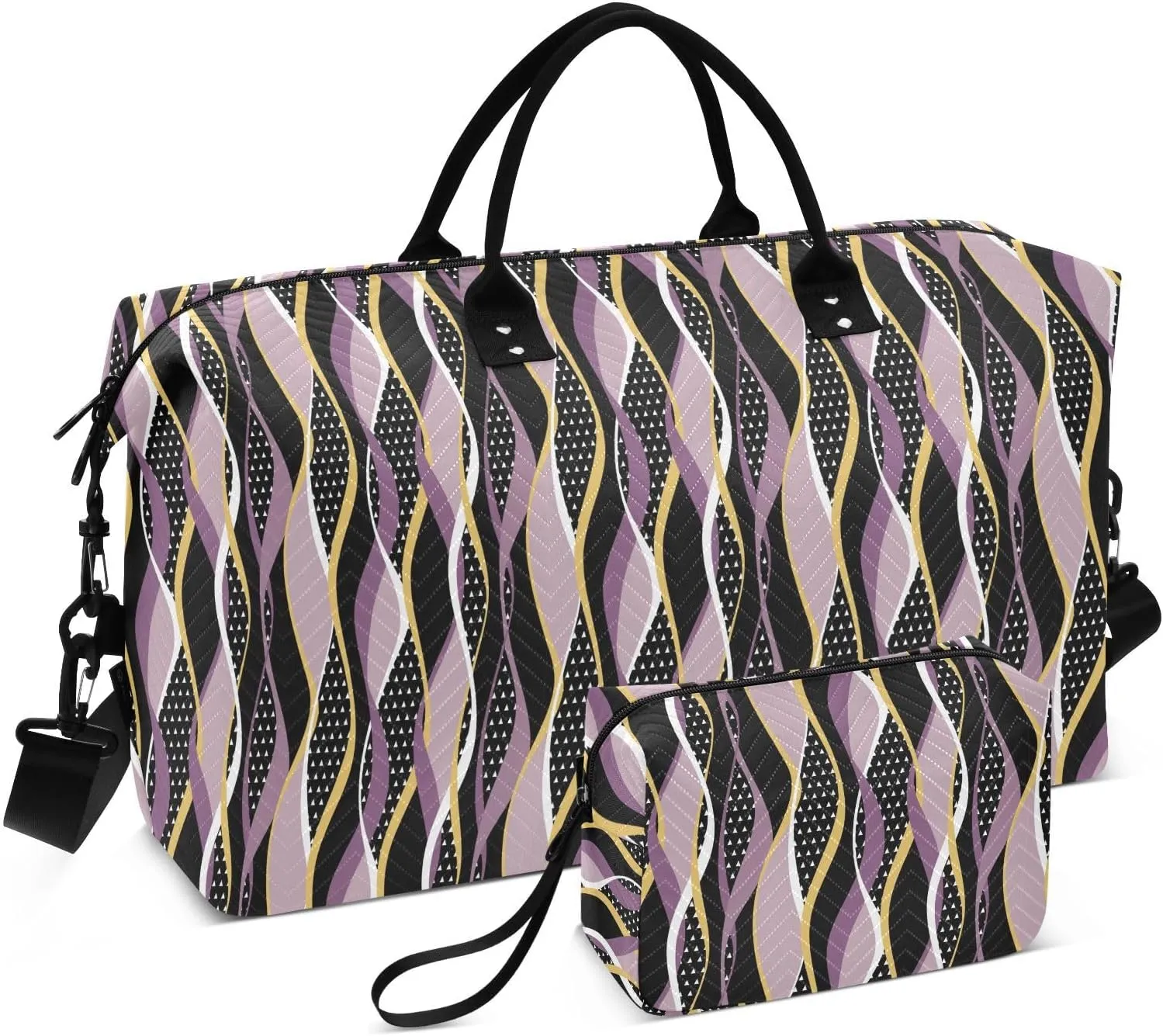 Aslsiy Travel Duffel Bags for Women Abstract Striped Sports Duffel Bags Wavy with Mutilcolor Weekender Bags Gym Bag with Toiletry Bag Carry on Overnight Bag