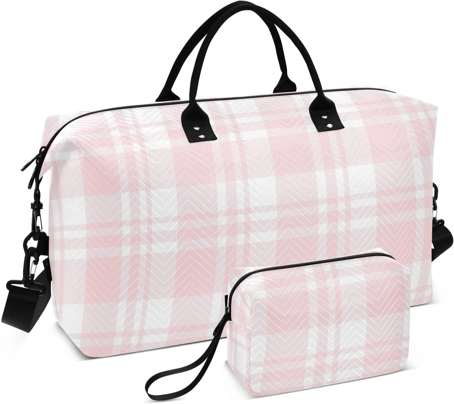 Aslsiy Travel Duffel Bags for Women Pink Glen Plaid Pattern Sports Duffel Bags Weekender Bags Gym Bag with Toiletry Bag Carry on Overnight Bag