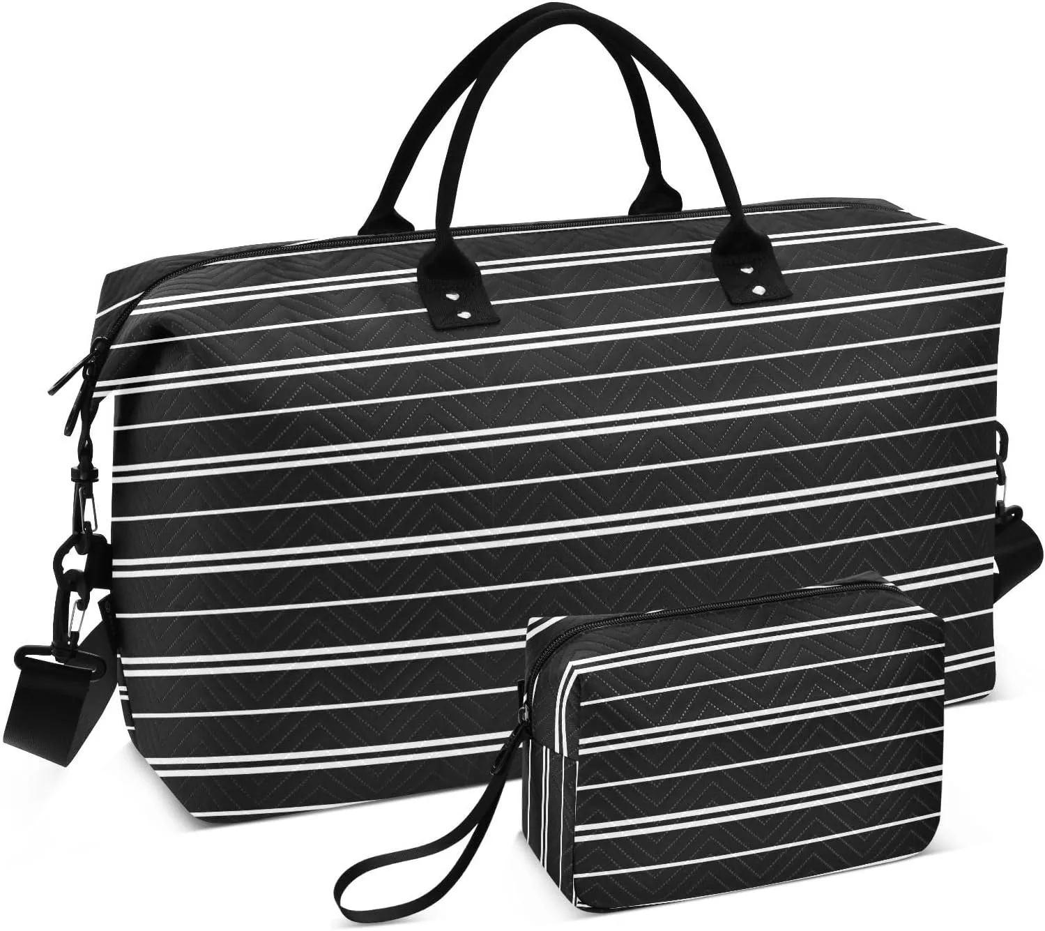 Aslsiy Travel Duffel Bags for Women Retro Black Straight Line Sports Duffel Bags Weekender Bags Gym Bag with Toiletry Bag Carry on Overnight Bag