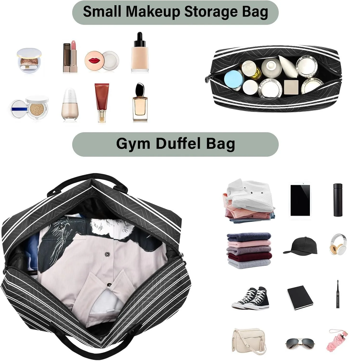 Aslsiy Travel Duffel Bags for Women Retro Black Straight Line Sports Duffel Bags Weekender Bags Gym Bag with Toiletry Bag Carry on Overnight Bag