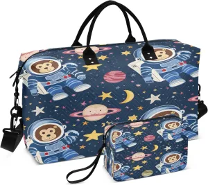 Astronaut Monkey Travel Duffel Bags with Toiletry Bag for Travel Gym Yoga Weekender Bag