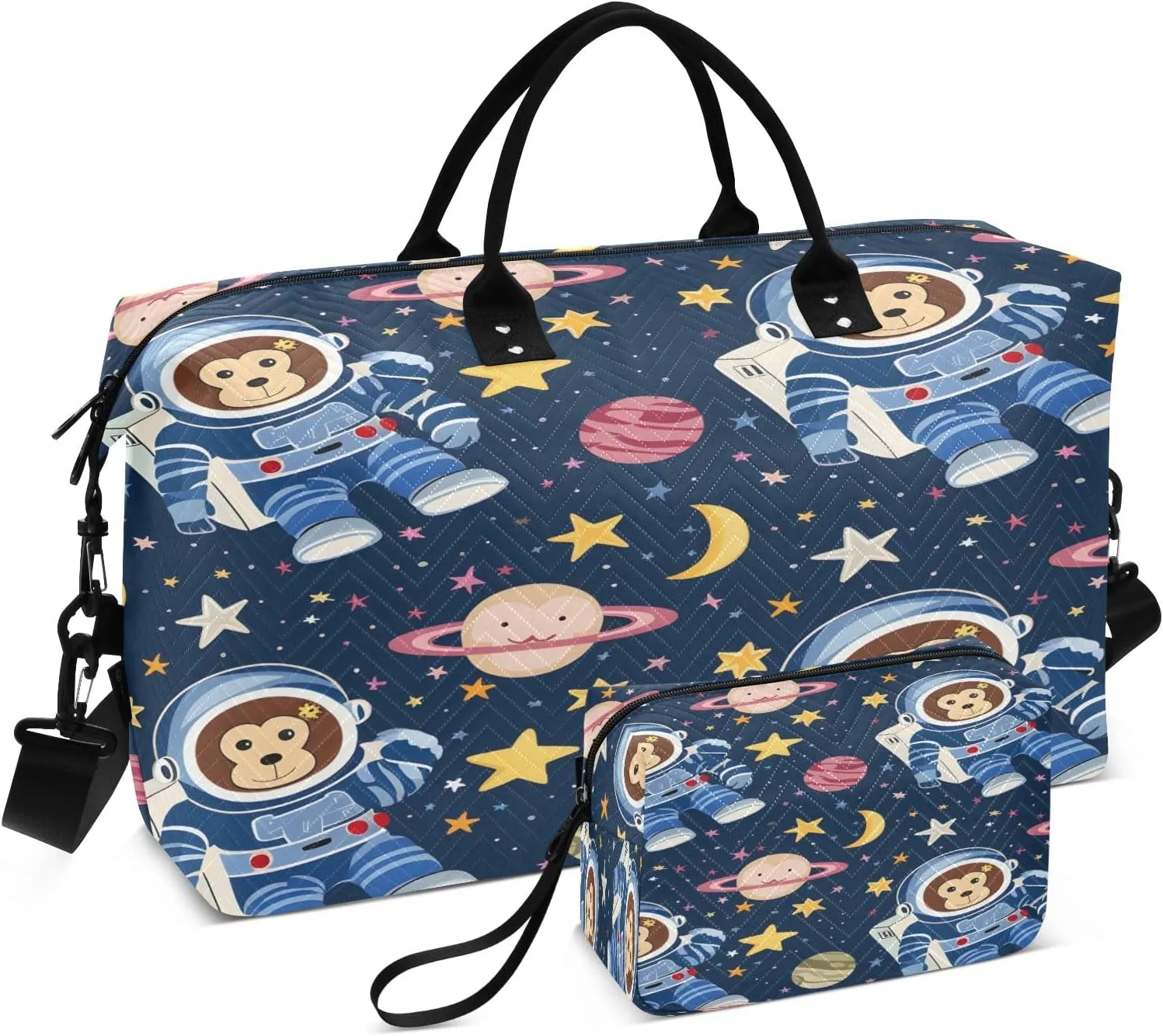 Astronaut Monkey Travel Duffel Bags with Toiletry Bag for Travel Gym Yoga Weekender Bag