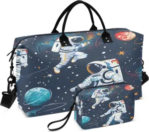 Astronauts and Space Travel Duffel Bags with Toiletry Bag for Travel Gym Yoga Weekender Bag