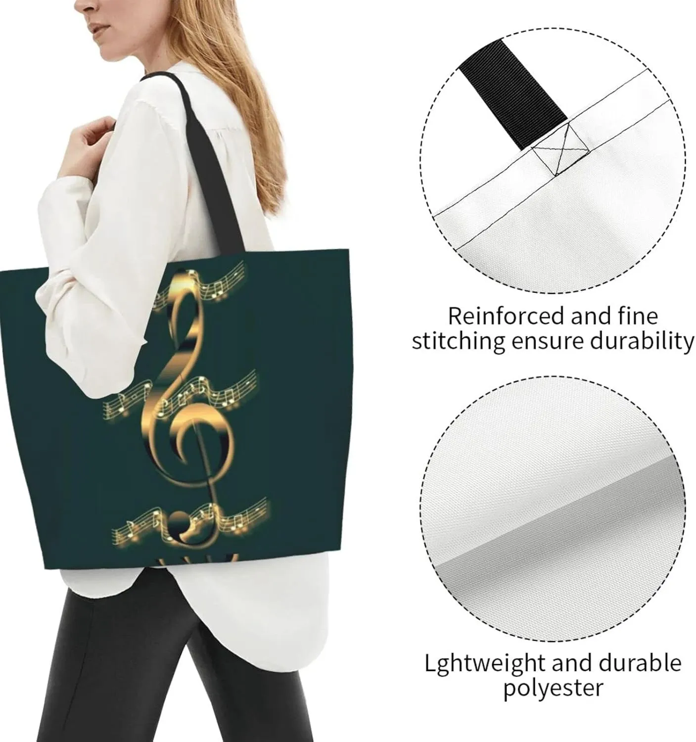 ASYG Music Tote Shoulder Bag Music Notes Bags Storage Handle Shopping Bag Portable Concert Bag