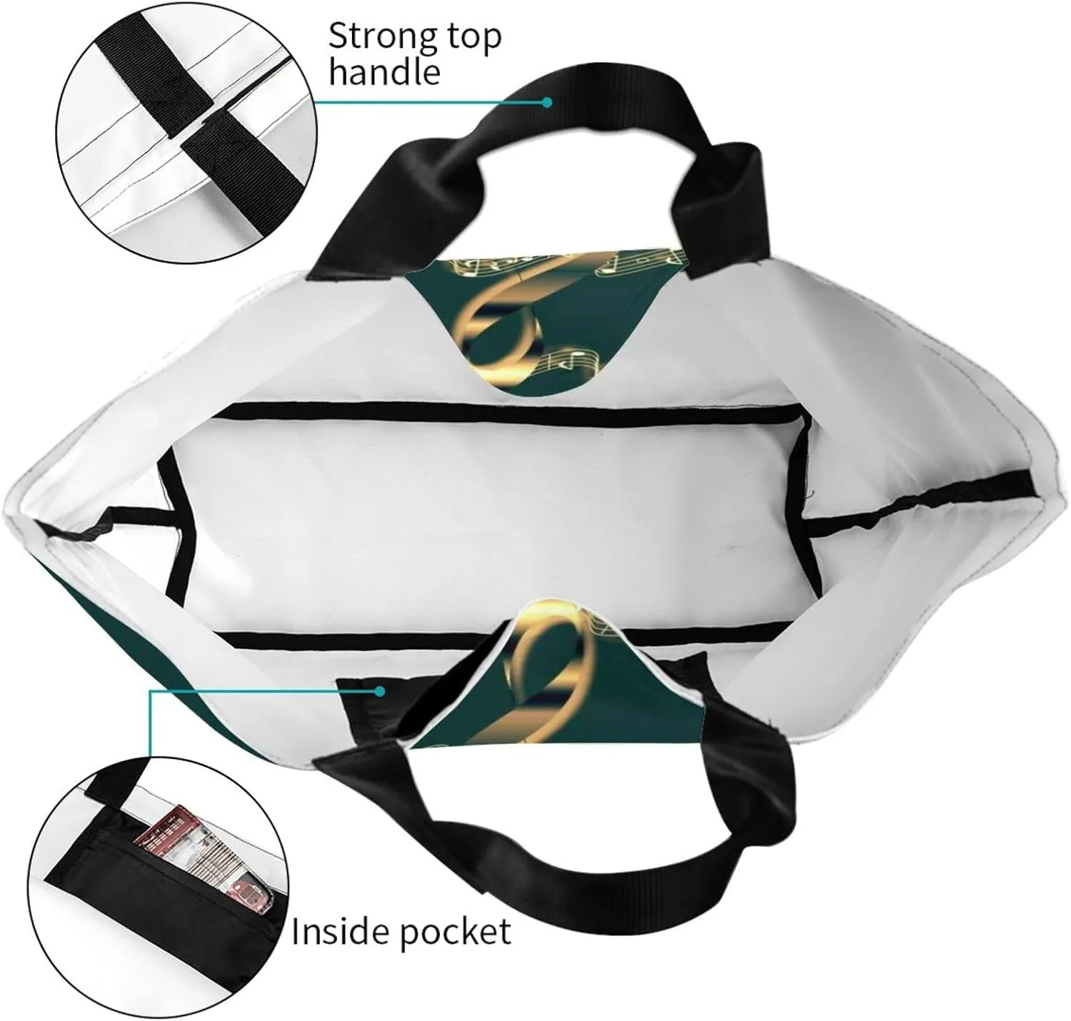 ASYG Music Tote Shoulder Bag Music Notes Bags Storage Handle Shopping Bag Portable Concert Bag