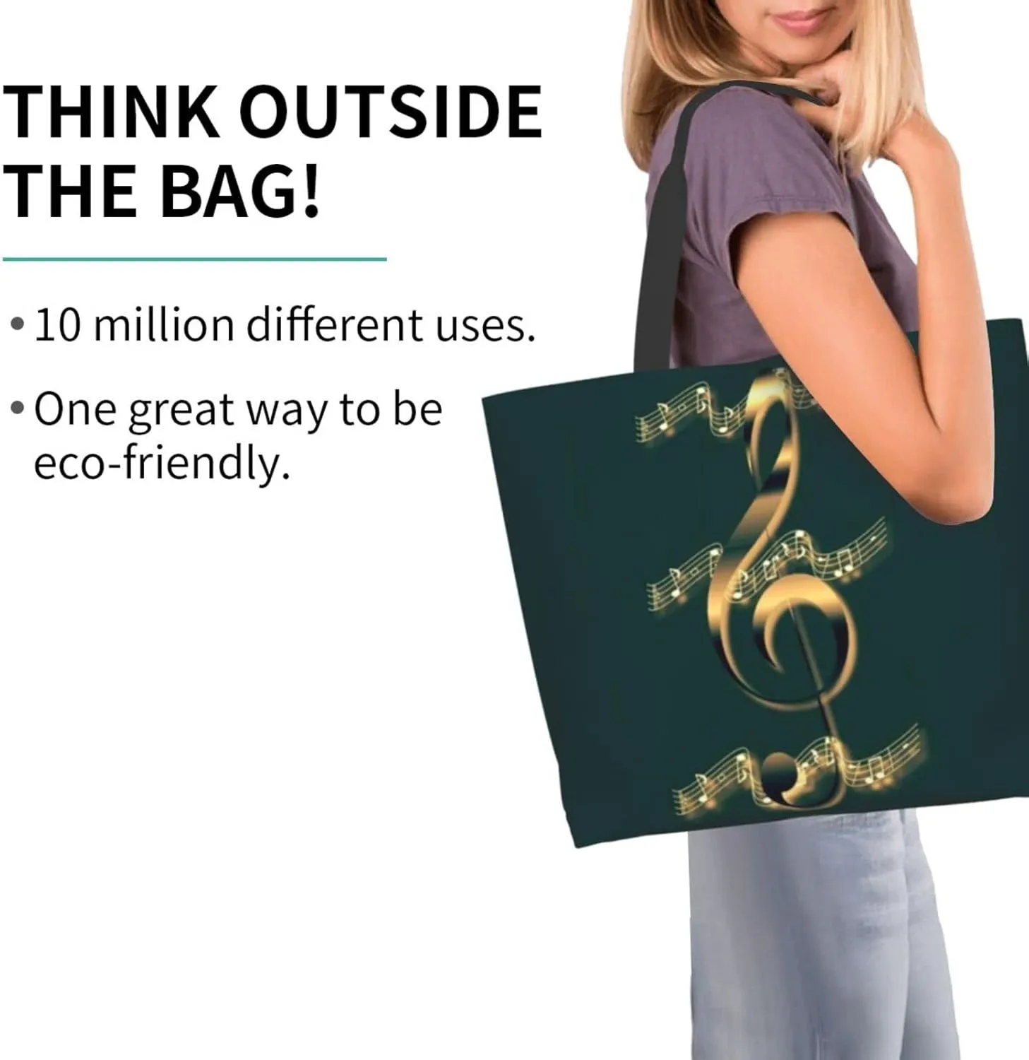 ASYG Music Tote Shoulder Bag Music Notes Bags Storage Handle Shopping Bag Portable Concert Bag