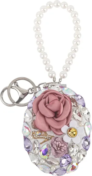 AUEAR, 1 Pack Bling Crystal Pocket Mirror Cute Round Shaped for Makeup Travel Wrist Bag