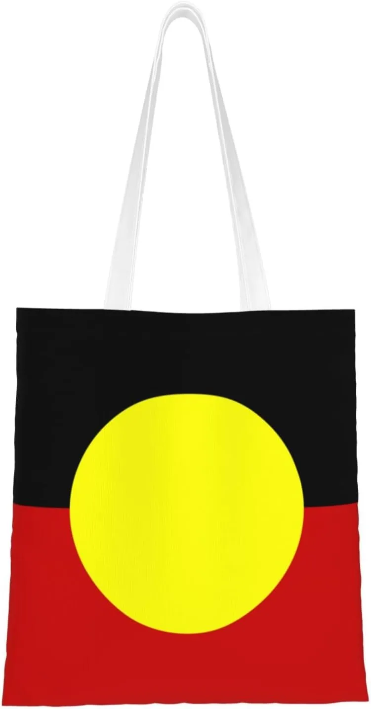 Australian Aboriginal Flag Tote Bag for Women Canvas Shopping Bags Reusable Large Capacity Casual Shoulder Handbags Grocery Bags DIY Gift Bags