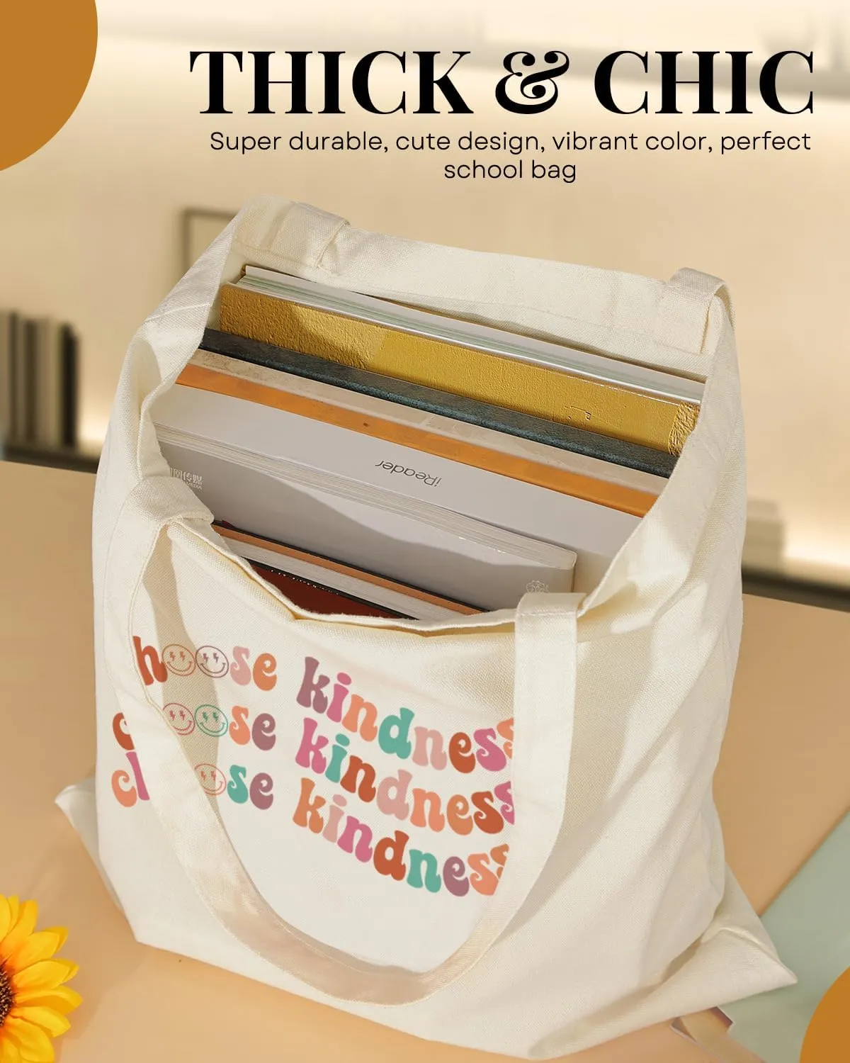 AUSVKAI Canvas Tote Bag Aesthetic Cute For Women College Grocery Bag Cotton Cloth Beach Totes Gift