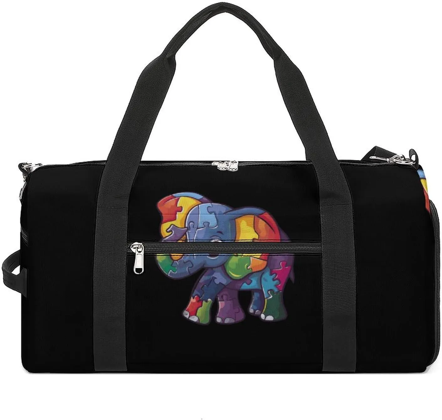 Autism Awareness Puzzle Elephant Gym Bag for Women Men Lightweight Duffel Bag Travel Tote Bag Sports Bag with Shoulder Strap
