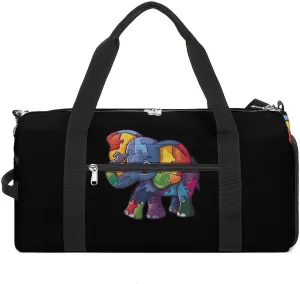 Autism Awareness Puzzle Elephant Gym Bag for Women Men Lightweight Duffel Bag Travel Tote Bag Sports Bag with Shoulder Strap