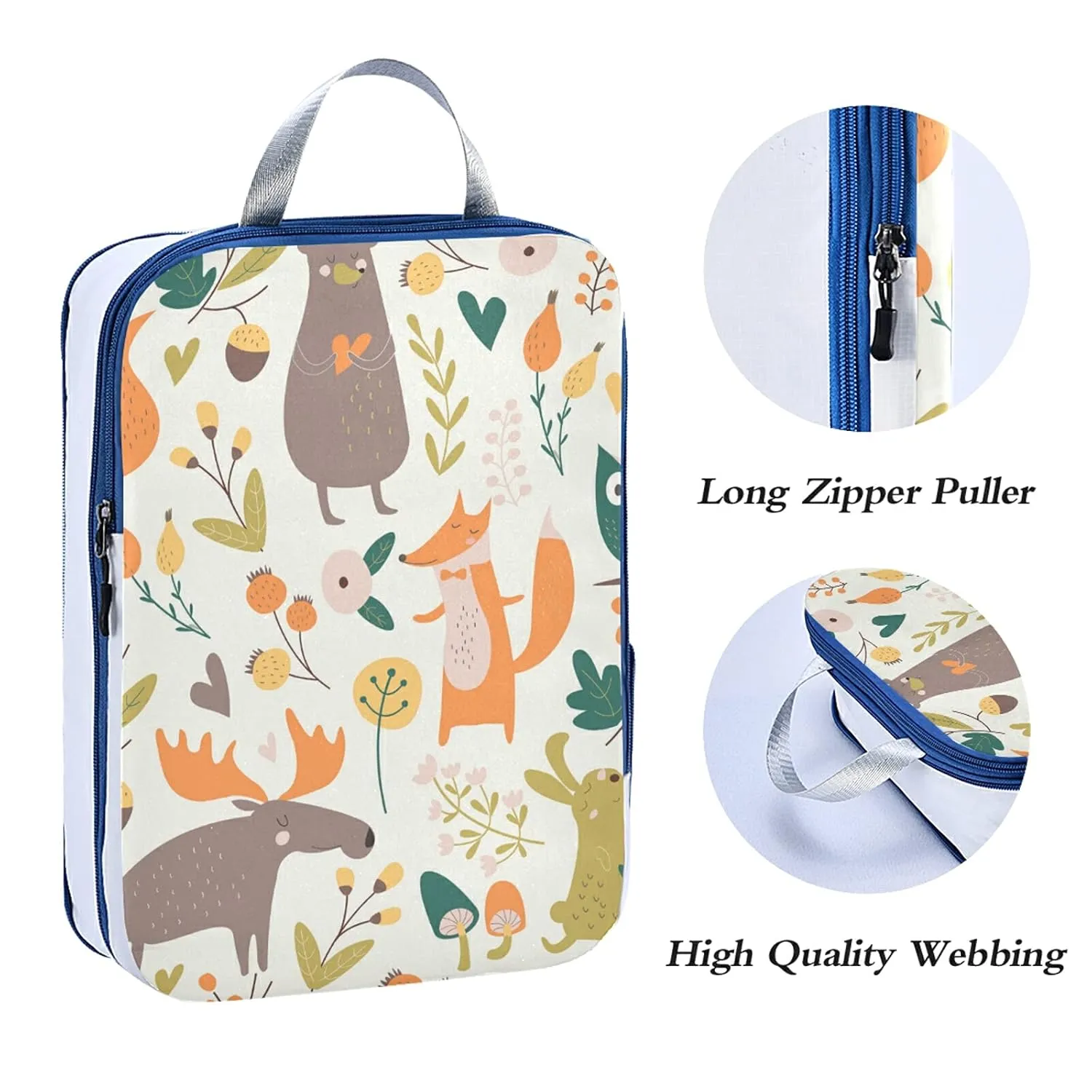 Autumn Forest with Bear Hare Squirrel Elk Owl Foxes Flowers 3 Set Packing Cubes, Waterproof Check Oxford cloth Organizers, Travel Packing Toiletry Storage Bag