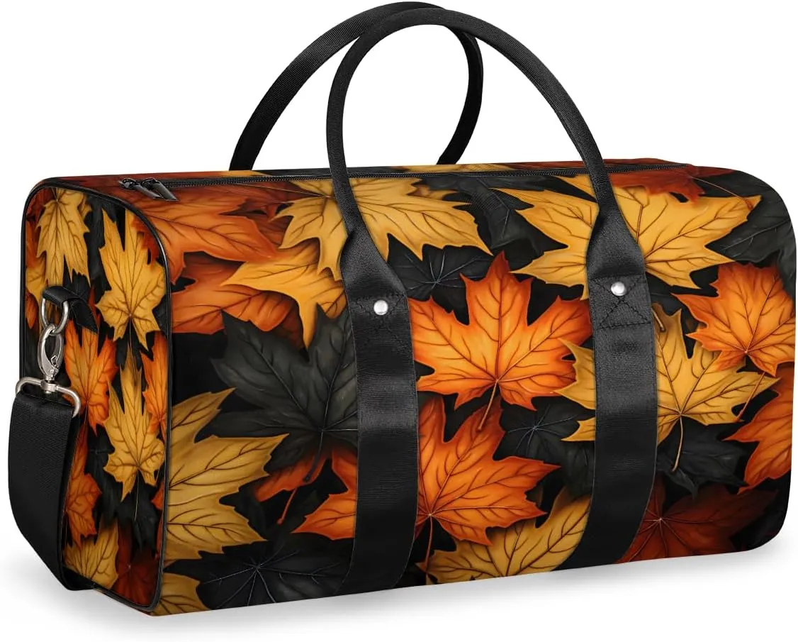 Autumn Leaf Maple Leaves Fall Travel Duffle Bag, Sports Gym Bags for Women Men, Carry On Weekender Overnight Workout Airplane Trips Bag