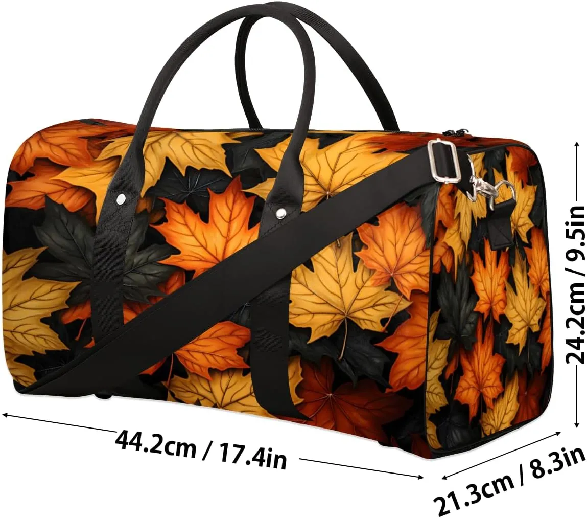 Autumn Leaf Maple Leaves Fall Travel Duffle Bag, Sports Gym Bags for Women Men, Carry On Weekender Overnight Workout Airplane Trips Bag