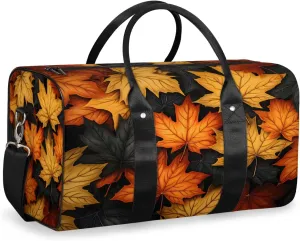 Autumn Leaf Maple Leaves Fall Travel Duffle Bag, Sports Gym Bags for Women Men, Carry On Weekender Overnight Workout Airplane Trips Bag