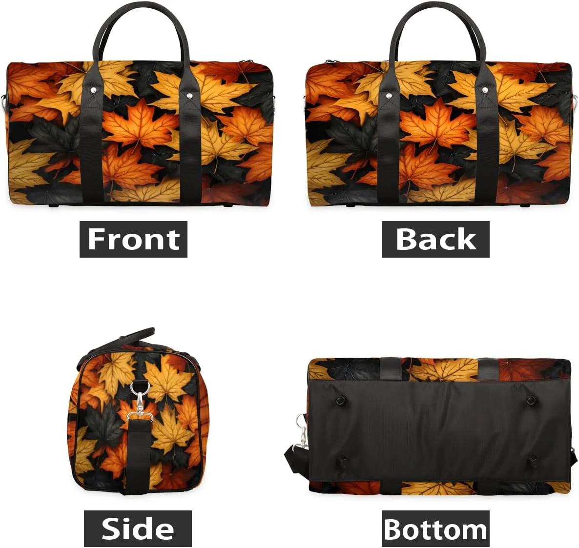 Autumn Leaf Maple Leaves Fall Travel Duffle Bag, Sports Gym Bags for Women Men, Carry On Weekender Overnight Workout Airplane Trips Bag
