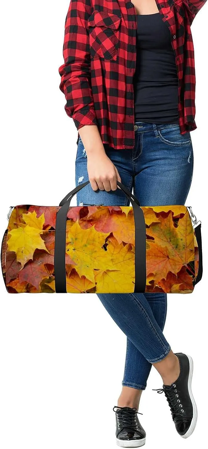 Autumn Leaves Sports Duffel Bag Travel Gym Tote Bags Lightweight Durable Shoulder Strap Waterproof Polyester Outside Mesh Pocket Overnight Trip Duffel Bag for Women Men