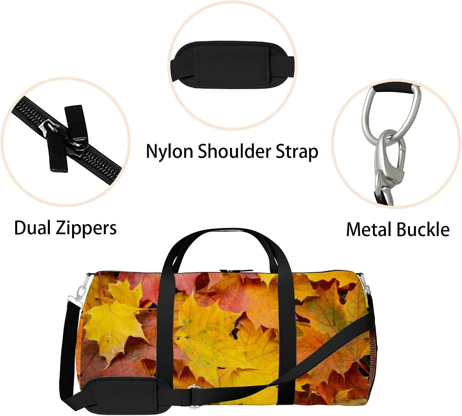 Autumn Leaves Sports Duffel Bag Travel Gym Tote Bags Lightweight Durable Shoulder Strap Waterproof Polyester Outside Mesh Pocket Overnight Trip Duffel Bag for Women Men