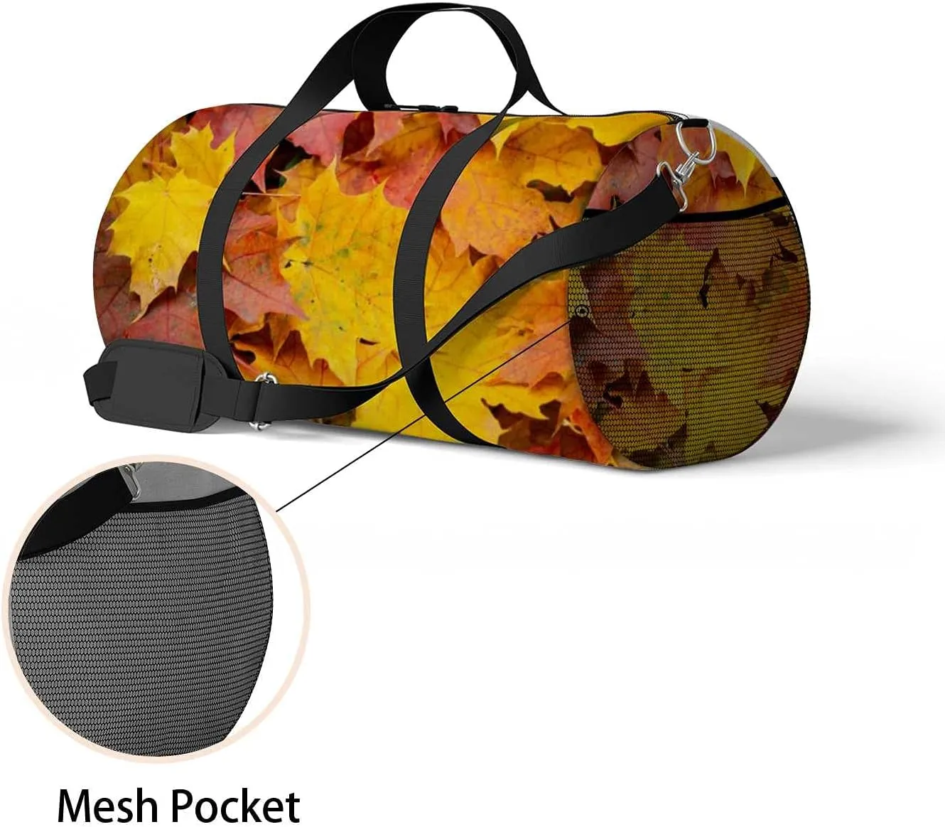 Autumn Leaves Sports Duffel Bag Travel Gym Tote Bags Lightweight Durable Shoulder Strap Waterproof Polyester Outside Mesh Pocket Overnight Trip Duffel Bag for Women Men