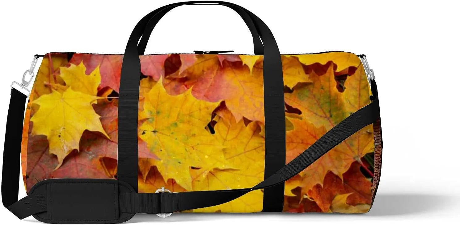 Autumn Leaves Sports Duffel Bag Travel Gym Tote Bags Lightweight Durable Shoulder Strap Waterproof Polyester Outside Mesh Pocket Overnight Trip Duffel Bag for Women Men