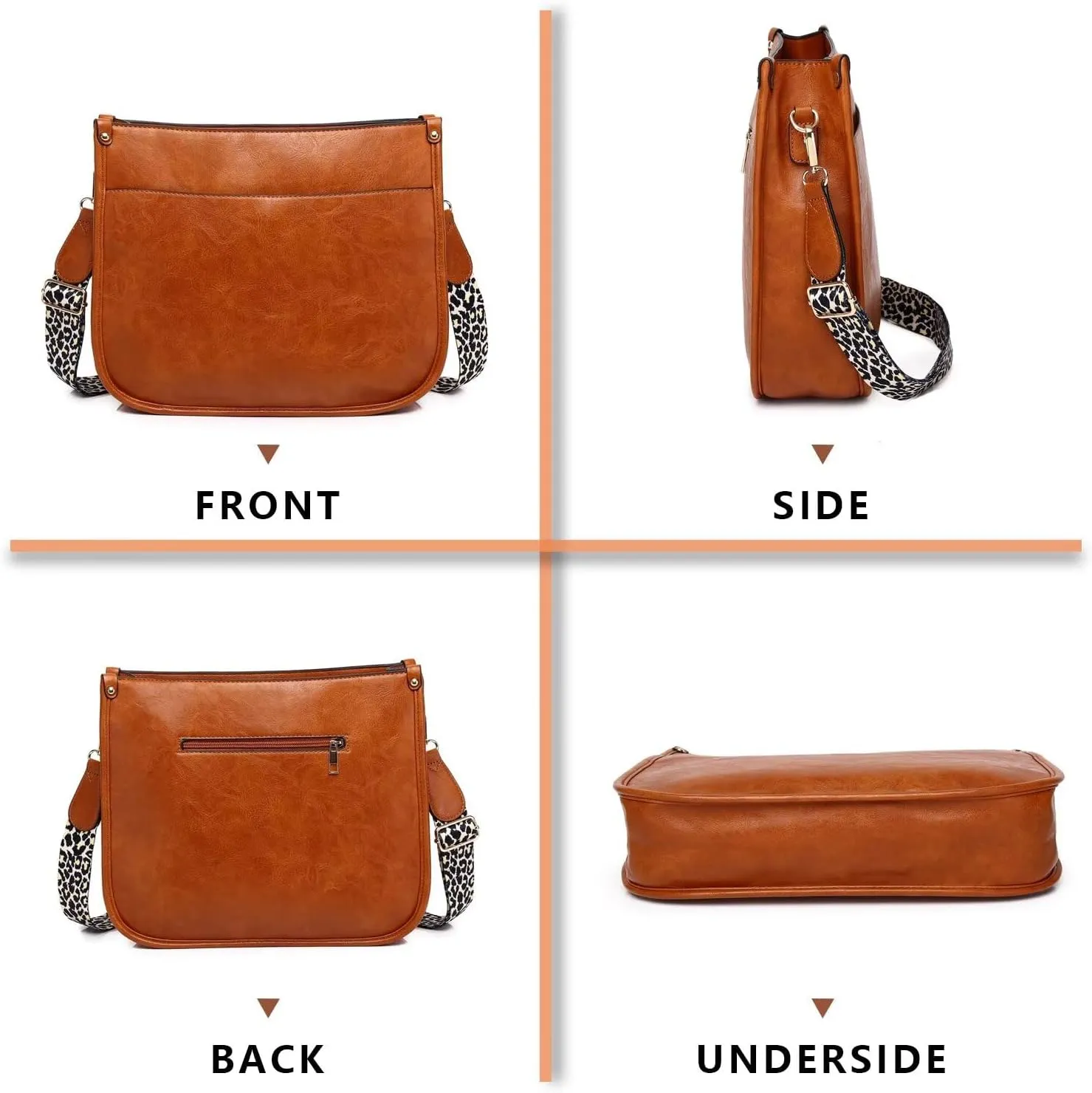 AUYOCO Vegan Leather Crossbody Bags for Women, Crossbody Purse with Guitar Strap Zipped Pockets Handbag Shoulder Bag