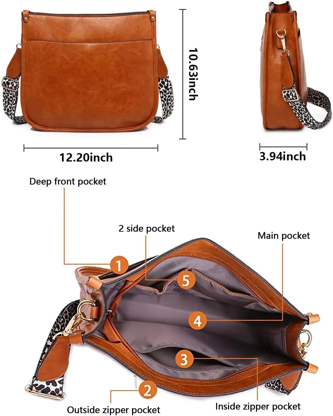 AUYOCO Vegan Leather Crossbody Bags for Women, Crossbody Purse with Guitar Strap Zipped Pockets Handbag Shoulder Bag
