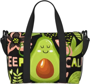Avocado Keep Calm Travel Bag Weekender Bags for Women Men Carry on Overnight Bag Tote Bag Yoga Gym Bag With Adjustable Straps for Gym, Work, Personal Items