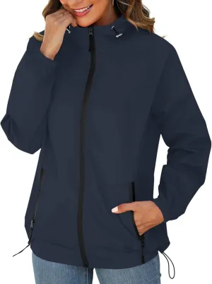 Avoogue Rain Jacket for Women Waterproof Lightweight Windbreaker Jacket with Hood Packable Raincoat with Pockets S-3XL