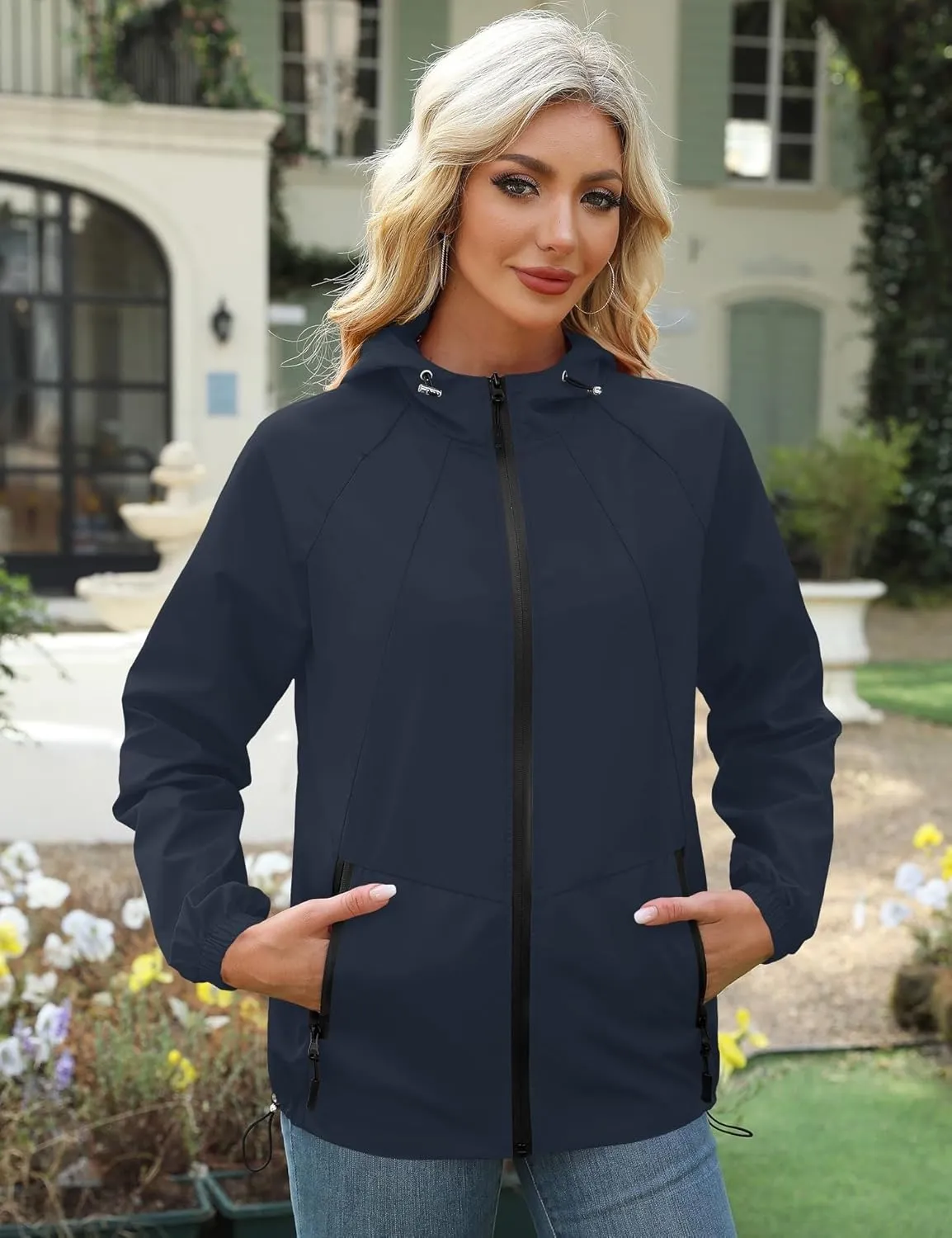 Avoogue Rain Jacket for Women Waterproof Lightweight Windbreaker Jacket with Hood Packable Raincoat with Pockets S-3XL