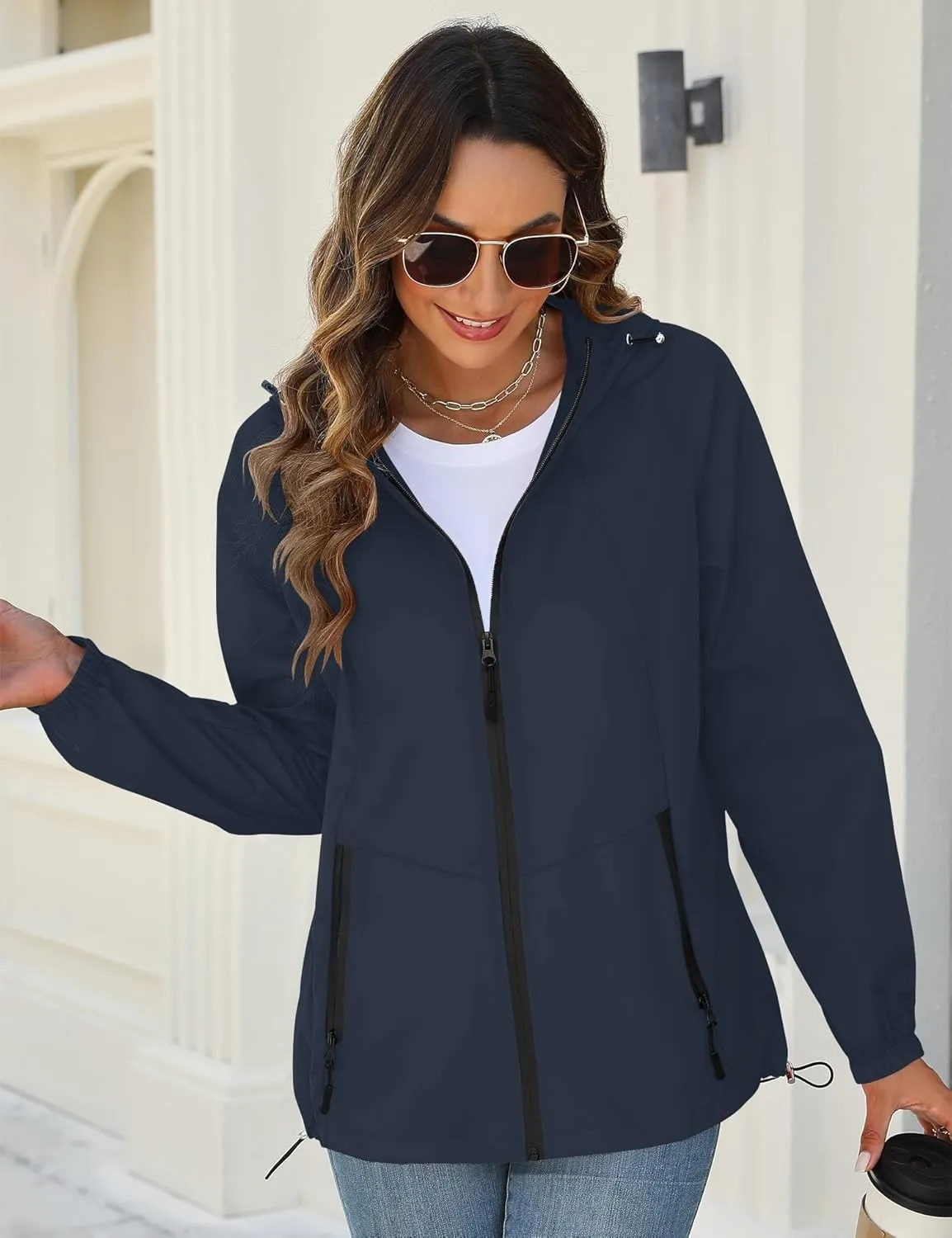 Avoogue Rain Jacket for Women Waterproof Lightweight Windbreaker Jacket with Hood Packable Raincoat with Pockets S-3XL