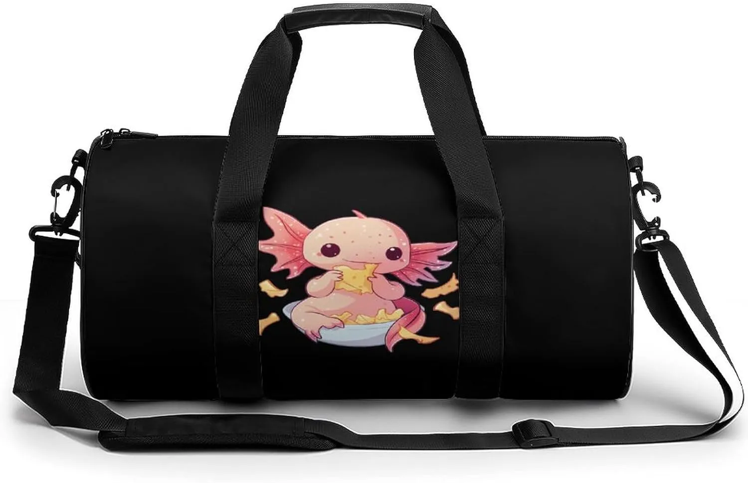 Axolotl with Potato Chips Gym Bag Lightweight Carry On Duffel Bag Athletic Sports Travel Bag Weekender Bag for Men Women