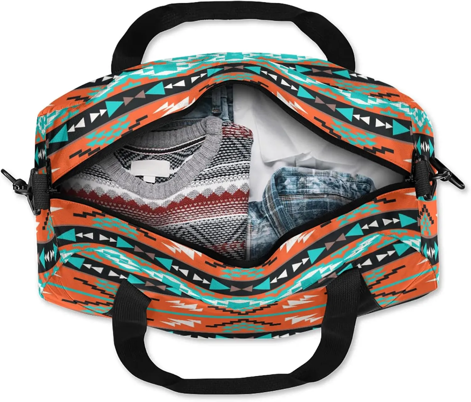 Aztec Pattern Kids Duffel Bag Lightweight Waterproof Sports Gym Bag with Front Zipper Pocket Foldable Weekender Overnight Bag for School Practice Gymnastic Ballet