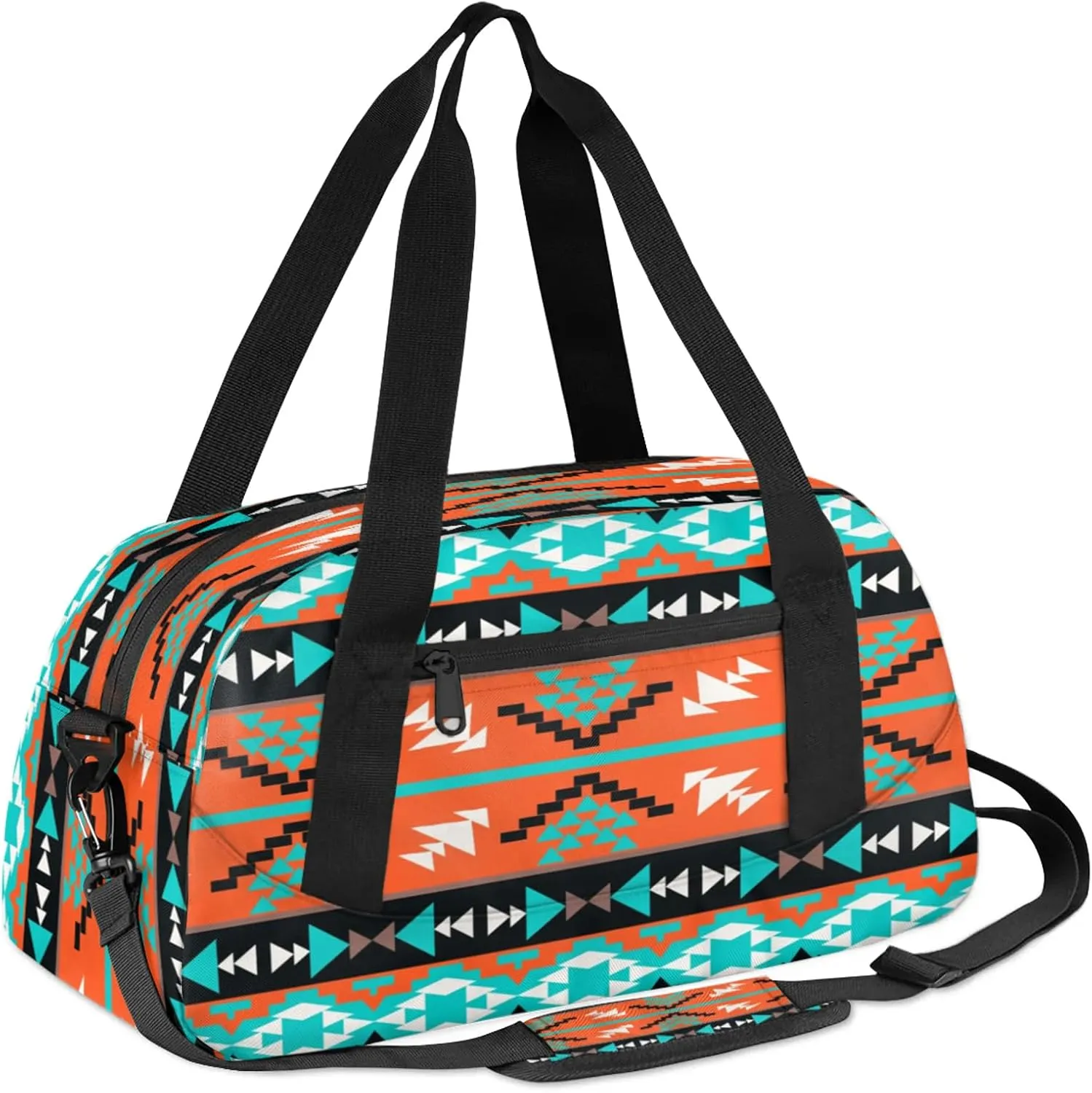 Aztec Pattern Kids Duffel Bag Lightweight Waterproof Sports Gym Bag with Front Zipper Pocket Foldable Weekender Overnight Bag for School Practice Gymnastic Ballet