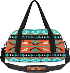 Aztec Pattern Kids Duffel Bag Lightweight Waterproof Sports Gym Bag with Front Zipper Pocket Foldable Weekender Overnight Bag for School Practice Gymnastic Ballet