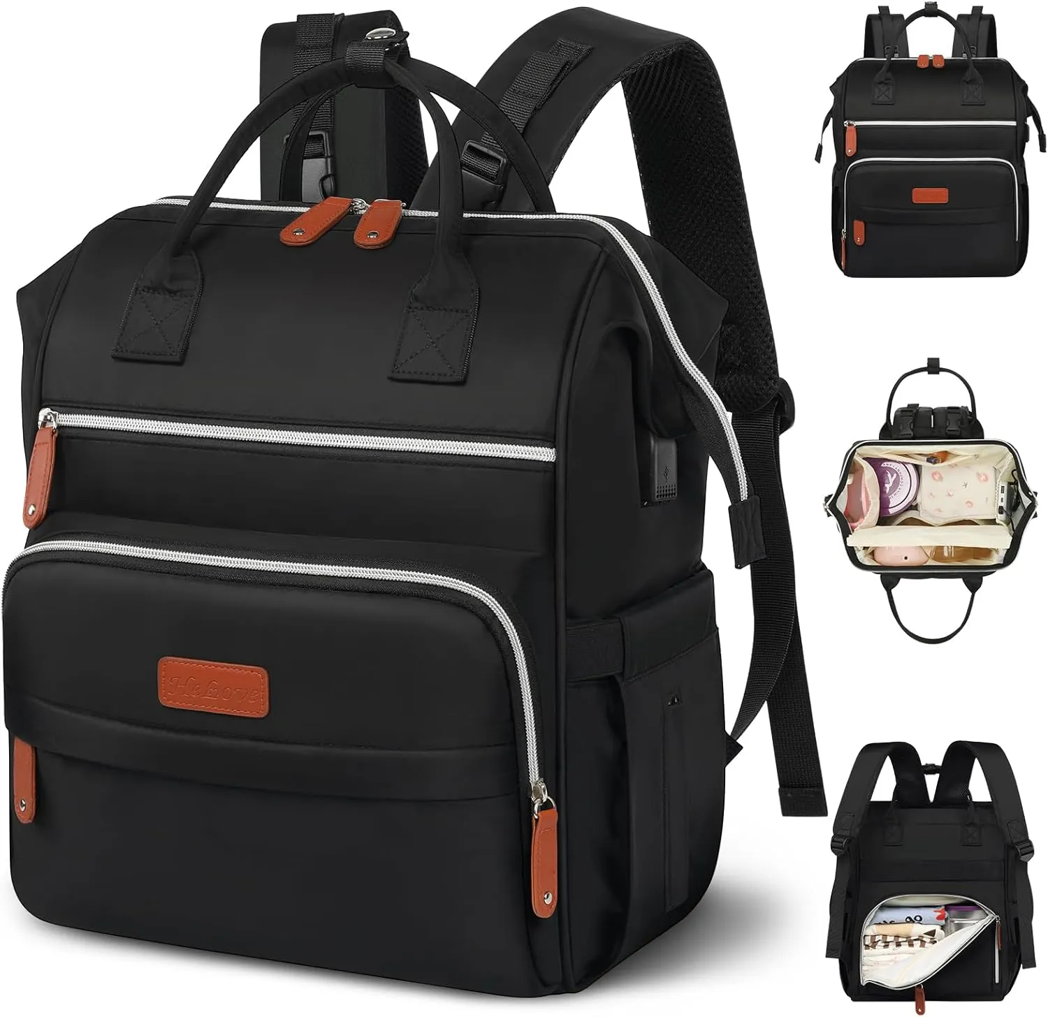 Baby Diaper Bag Backpack, Large Mommy Bag Waterproof Multifunction Baby Boy Bag for Mom Dad With Changing Pad Insulated Pockets Back Opening, Breast Pump Backpacks (Black)