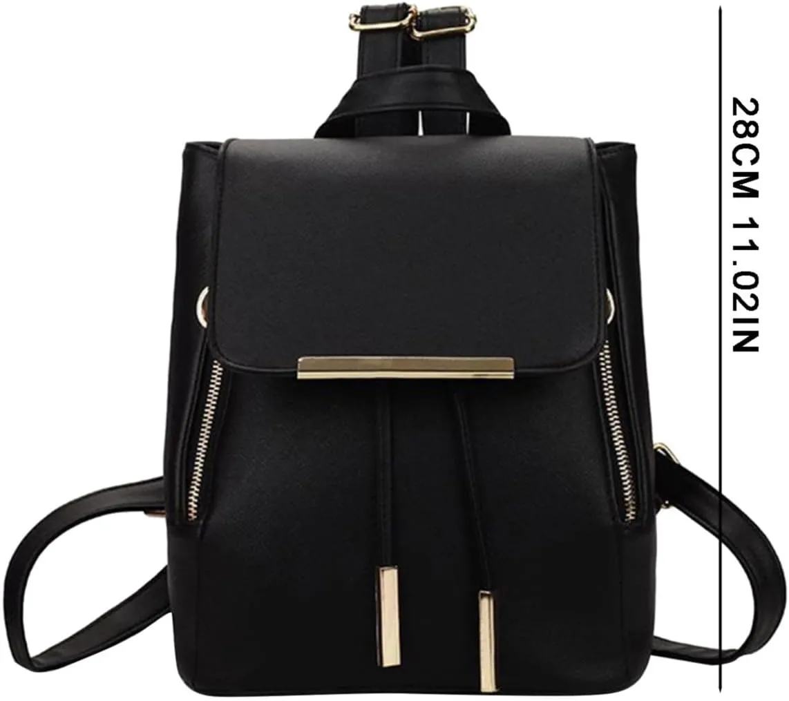 Back To School Backpacks Leisure Flip Backpack Bag PU Leather Shoulder Bag School Travel Backpack (Black, One Size)