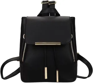 Back To School Backpacks Leisure Flip Backpack Bag PU Leather Shoulder Bag School Travel Backpack (Black, One Size)