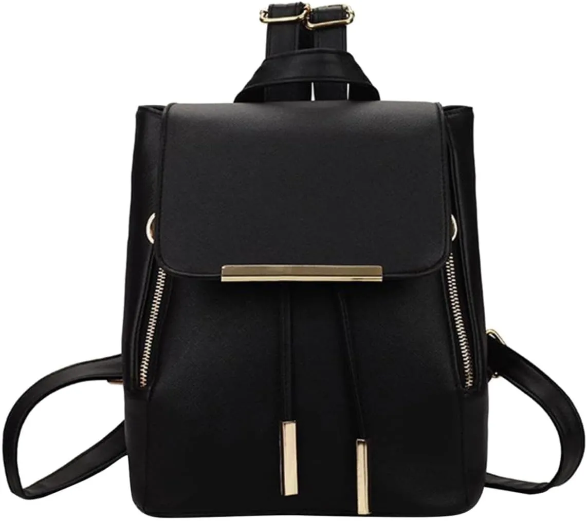 Back To School Backpacks Leisure Flip Backpack Bag PU Leather Shoulder Bag School Travel Backpack (Black, One Size)