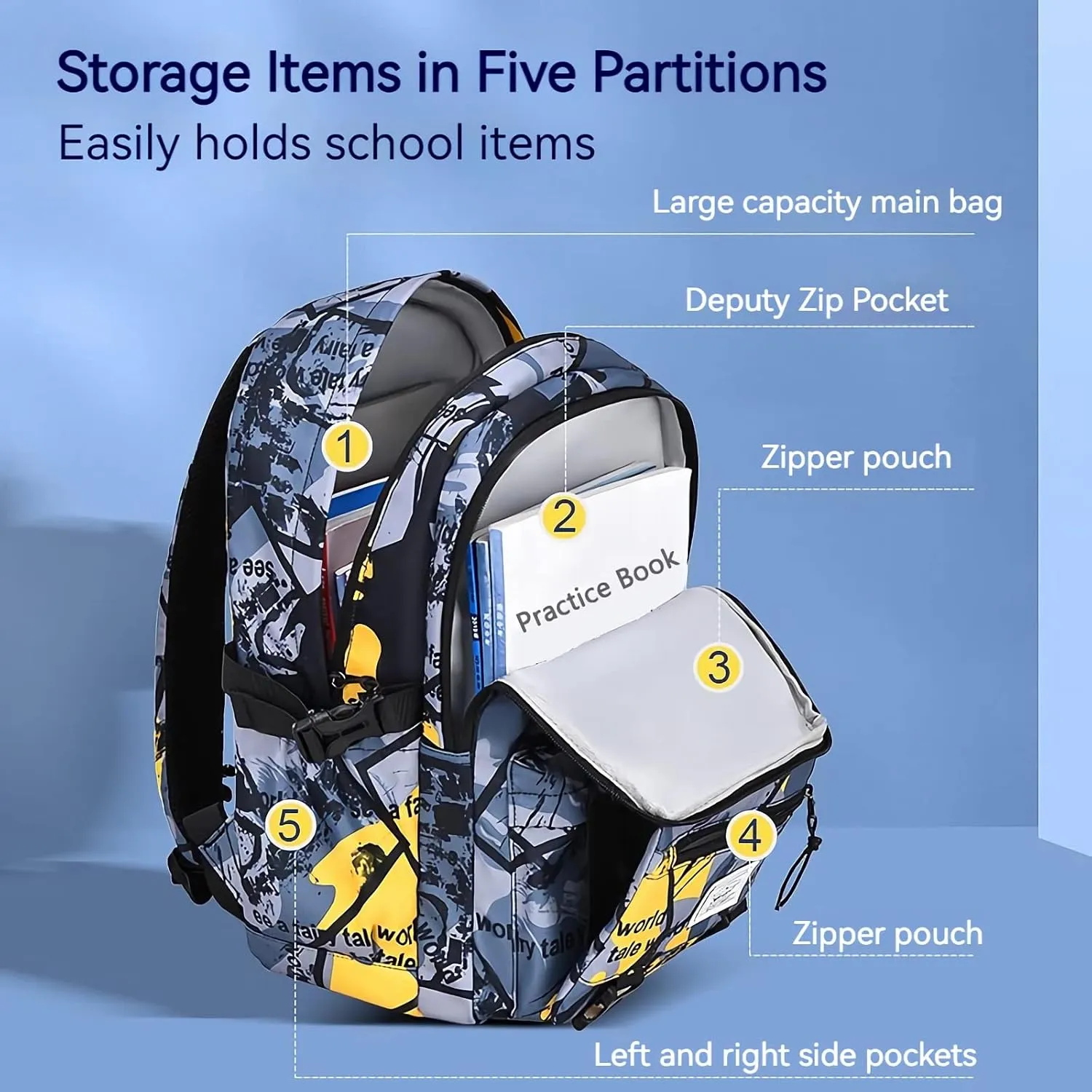 Backpack for Boys School Backpack for Teens Waterproof Lightweight School Bags 6-12 Years Old(Blue)