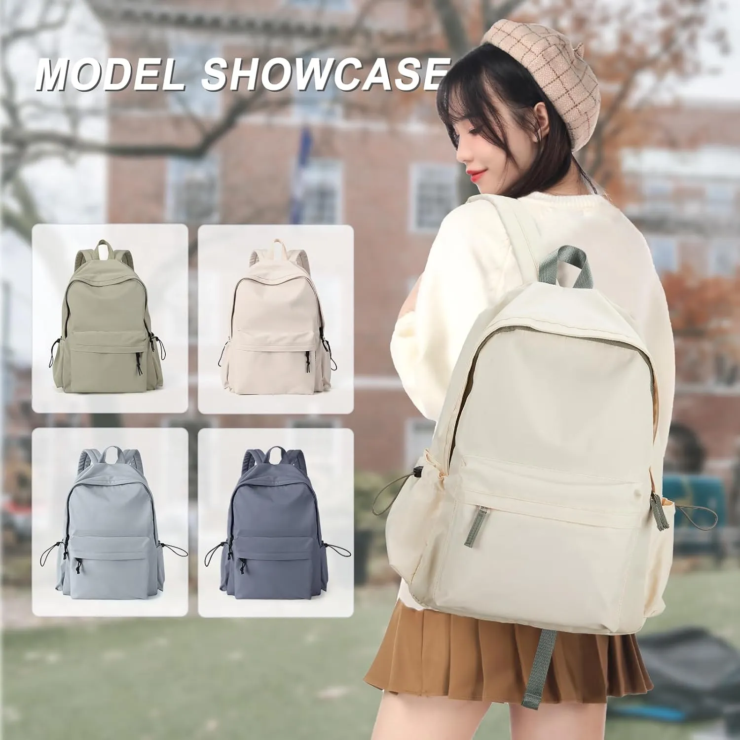 Backpack Lightweight bag Waterproof college backpack for cute Aesthetic backpack Casual Daypack for Men Women(Beige Green)