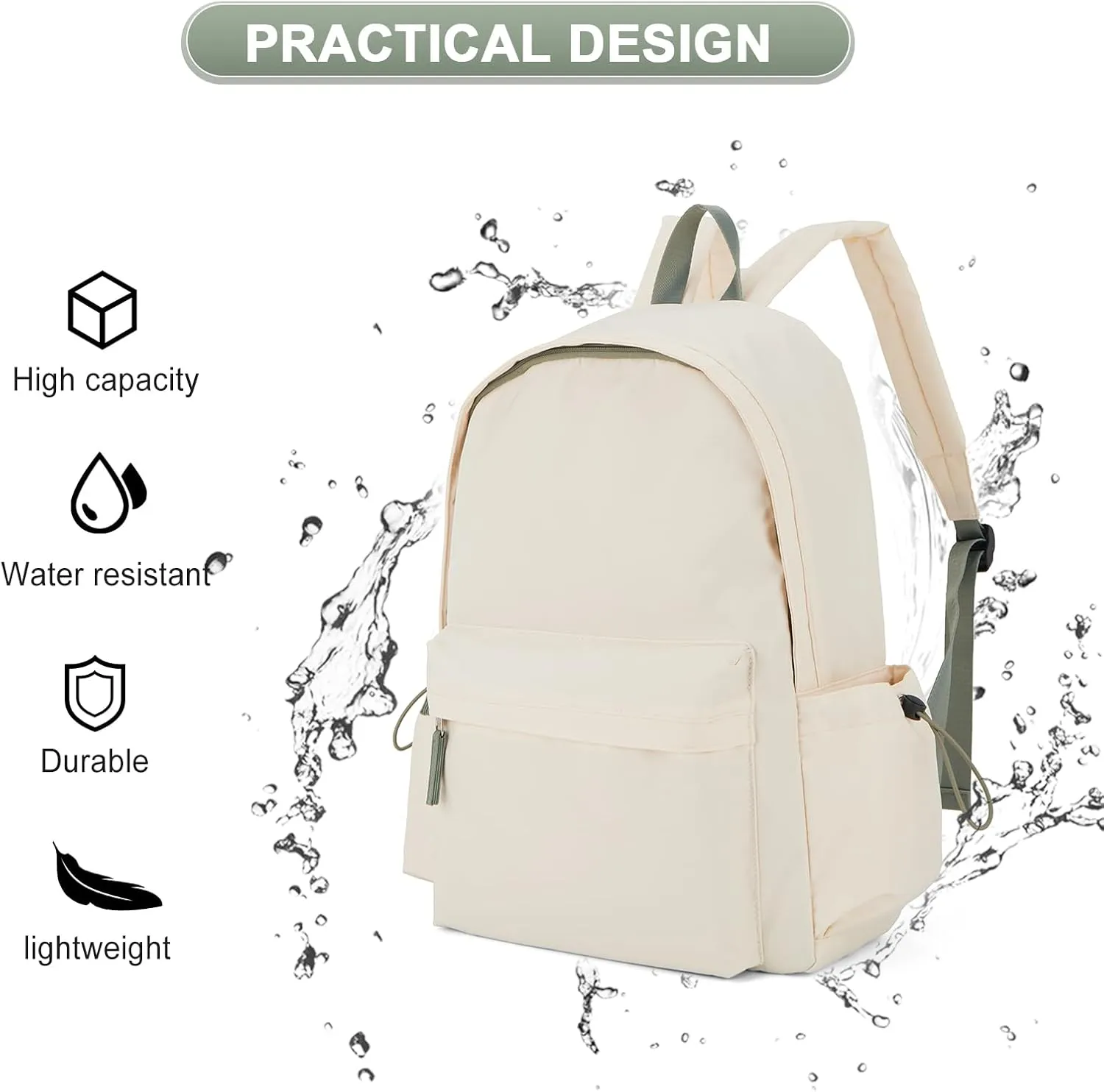 Backpack Lightweight bag Waterproof college backpack for cute Aesthetic backpack Casual Daypack for Men Women(Beige Green)