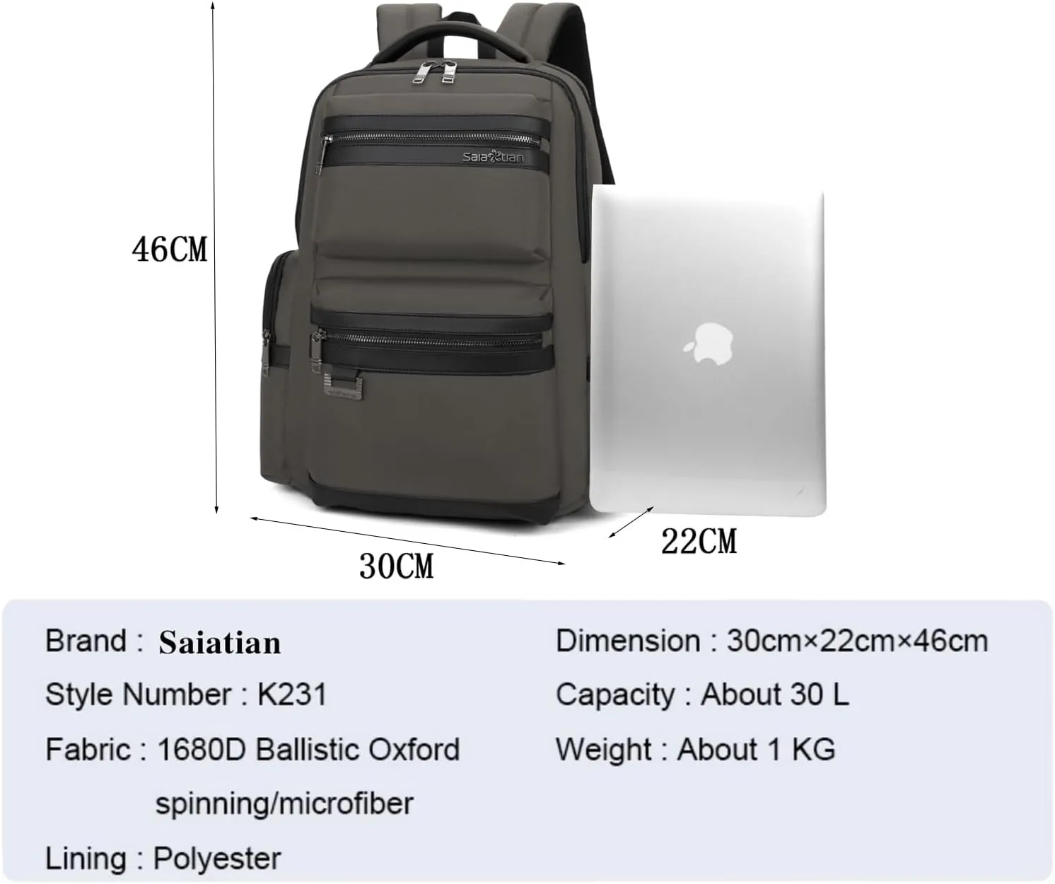 Backpack Multiple Compartmentalized Storage Business Computer Bag,waterproof, for Men & Women, Black (Grey)