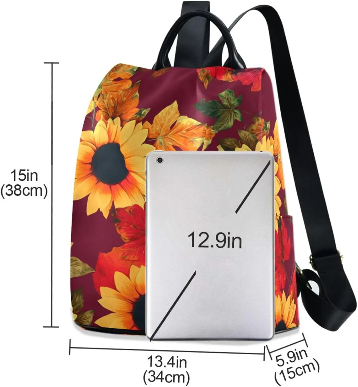 Backpack Purse for Women Anti Theft Fashion Daypack Polyester Travel Bag Crossbody Shoulder Bag Sunflower 13.4 X 5.9 X 15in Pattern 10